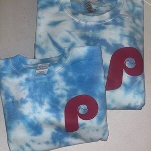 Blue Tie-Dye crewneck  with Red Logo